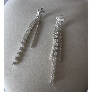 Fashion Long Tassel Crystal Earrings Cross Stud Dangle Women Jewelry Sparkle